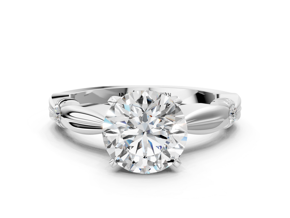 White gold Round Solitaire Diamond Twisted Band with Four-Prong Setting_117