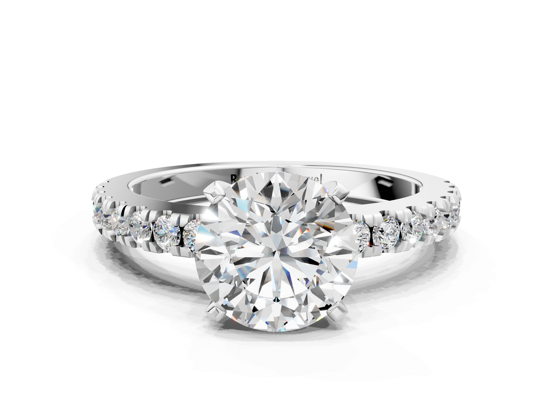 White gold Round Solitaire Diamond with Pavé Band and Four-Prong Setting_152