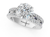 14K White Gold 1.01 Carat E VS1 Round Diamond Solitaire Ring with Pavé and Channel Set Band
