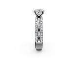 14K White Gold 1.01 Carat E VS1 Round Diamond Solitaire Ring with Pavé and Channel Set Band
