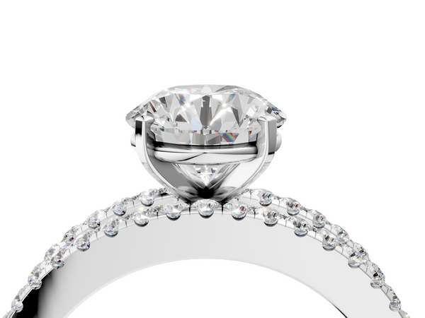 Platinum Round Baguette Side Stone Engagement Ring Setting with Pave and Channel Band
