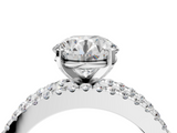 14K White Gold 1.01 Carat E VS1 Round Diamond Solitaire Ring with Pavé and Channel Set Band