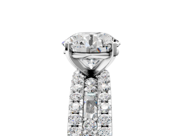 Platinum Round Baguette Side Stone Engagement Ring Setting with Pave and Channel Band