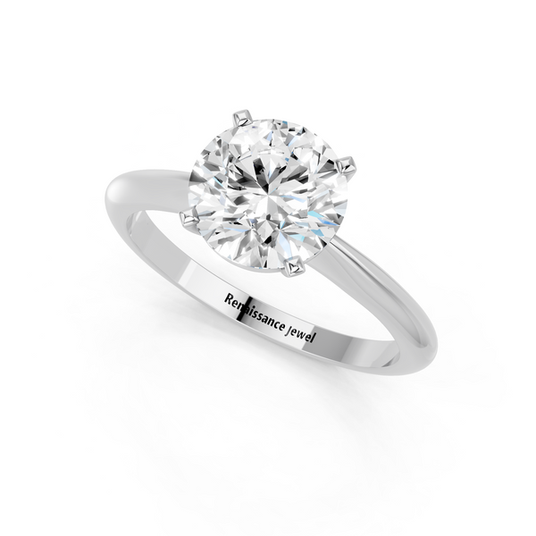 Silver 1.04 Carat D VVS1 Round Diamond Solitaire Engagement Ring with Classic Band and Four-Prong Setting