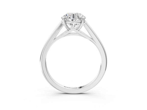 White gold Round Solitaire Engagement Ring with Four-Prong Setting and Classic Band