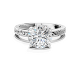 White gold Round Solitaire Engagement Ring with Scrollwork Band and Four-Prong Setting_153