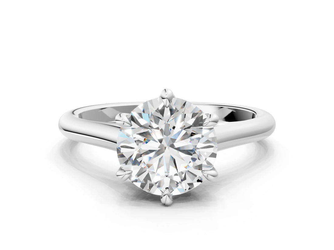 White gold Round Solitaire Engagement Ring with Six-Prong Setting and Classic Band 2