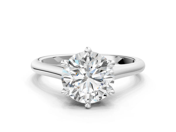 White gold Round Solitaire Engagement Ring with Six-Prong Setting and Classic Band