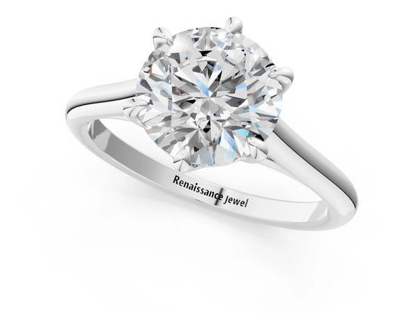 White gold Round Solitaire Engagement Ring with Six-Prong Setting and Classic Band