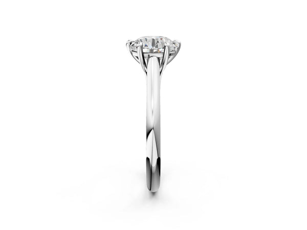 White gold Round Solitaire Engagement Ring with Six-Prong Setting and Classic Band