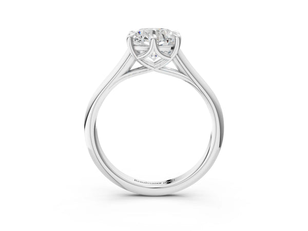 White gold Round Solitaire Engagement Ring with Six-Prong Setting and Classic Band