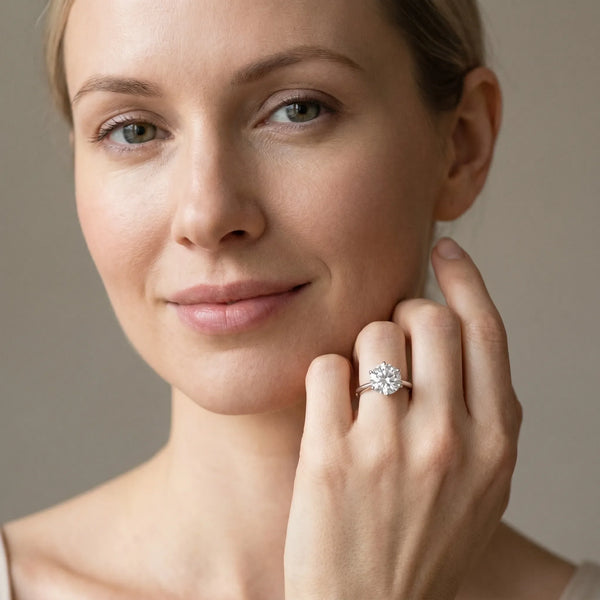 Silver 1.05 Carat E SI1 Round Solitaire Engagement Ring with Six-Prong Setting and Classic Band