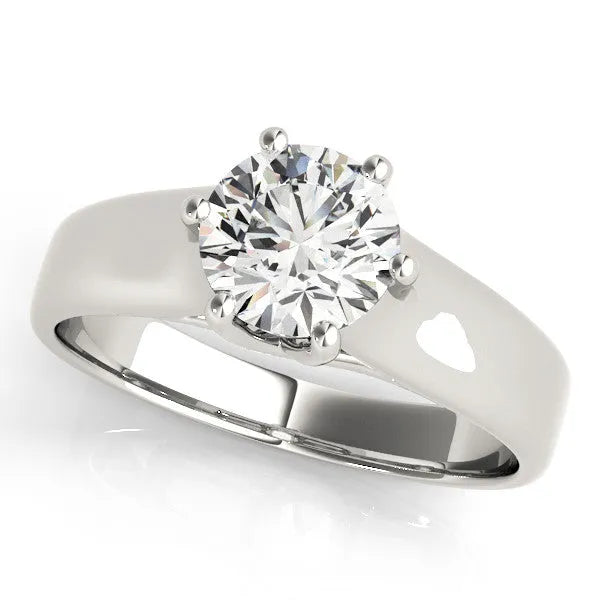 White gold Round Solitaire Engagement Ring with Six-Prong Setting and Comfort Fit Band