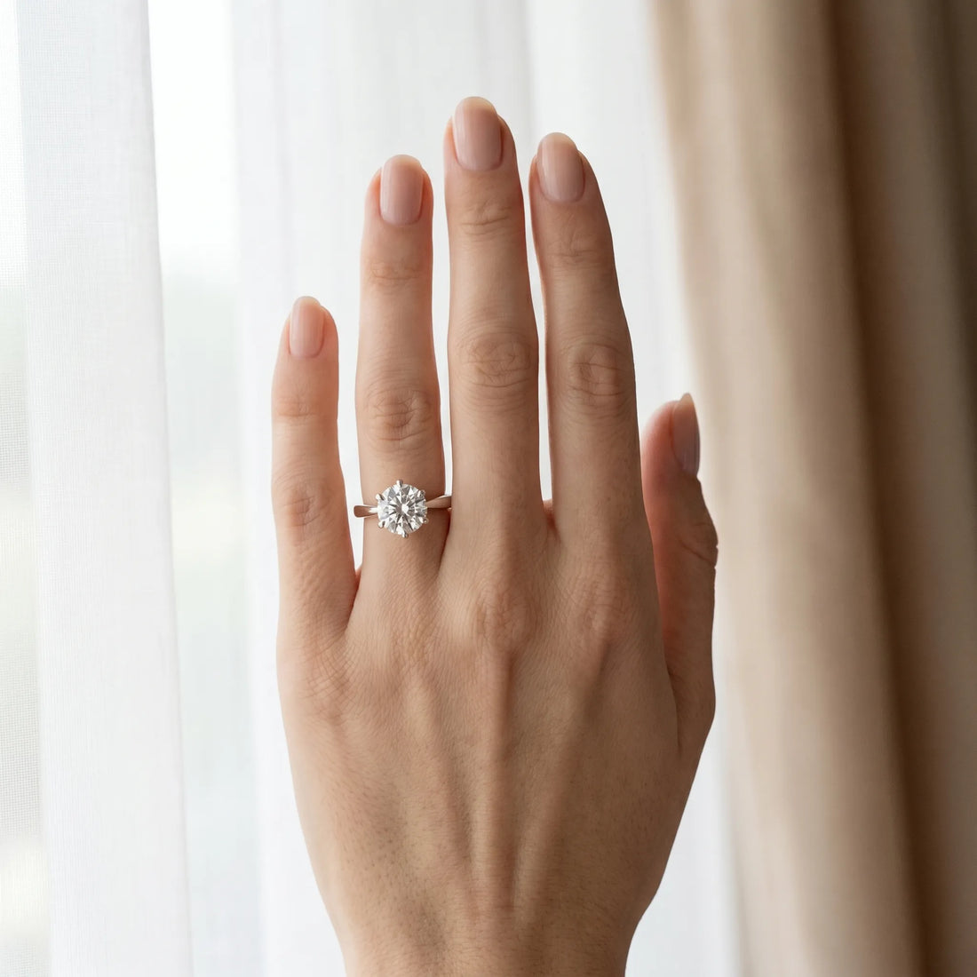 White gold Round Solitaire Engagement Ring with Six-Prong Setting and Tapered Band_24