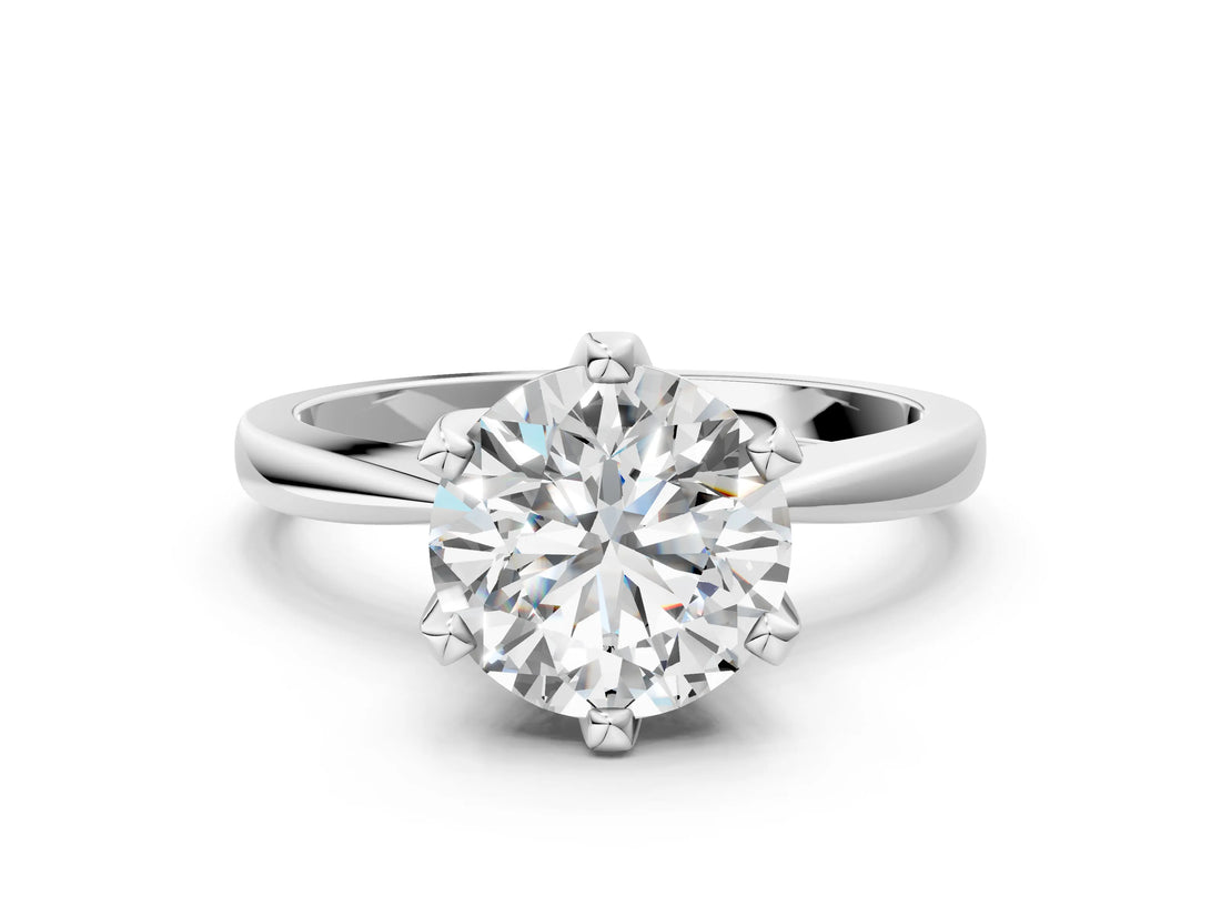 White gold Round Solitaire Engagement Ring with Six-Prong Setting and Tapered Band_74