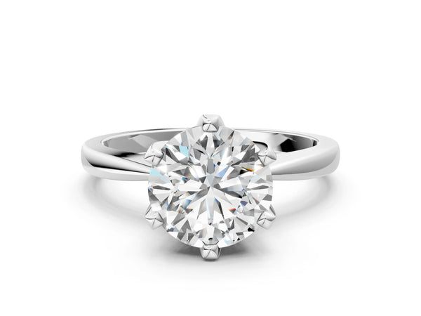 White gold Round Solitaire Engagement Ring with Six-Prong Setting and Tapered Band