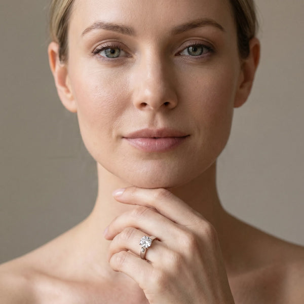 White gold Round Solitaire Engagement Ring with Tapered Band and Four-Prong Setting