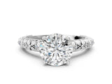 White gold Round Solitaire Floral Milgrain Engagement Ring_43