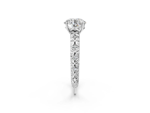White gold Round Solitaire Floral Milgrain Engagement Ring
