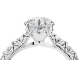 White gold Round Solitaire Floral Milgrain Engagement Ring_48