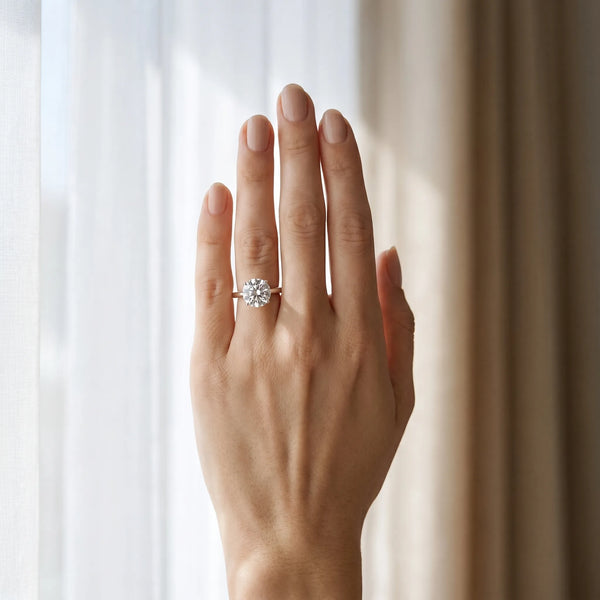 White gold Round Solitaire Heart Prong Engagement Ring with Tapered Band