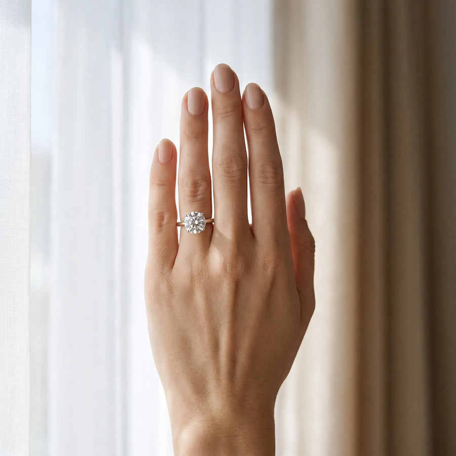 White gold Round Solitaire Heart Prong Engagement Ring with Tapered Band