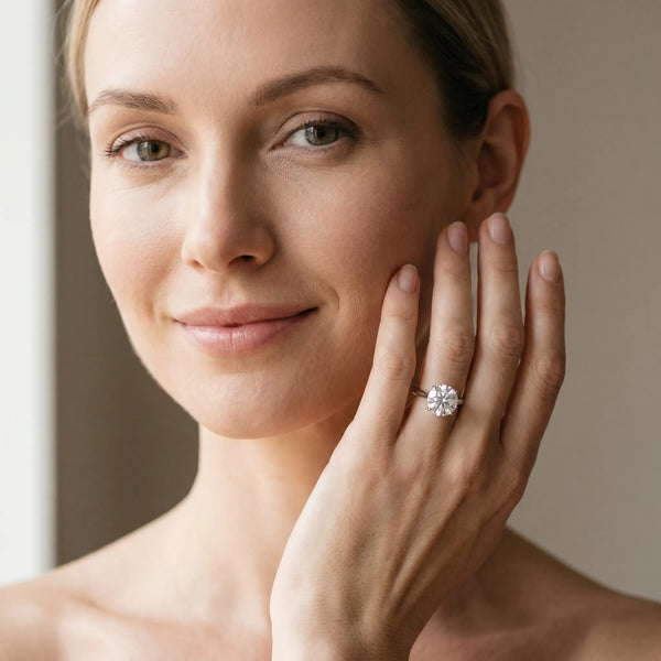 White gold Round Solitaire Heart Prong Engagement Ring with Tapered Band