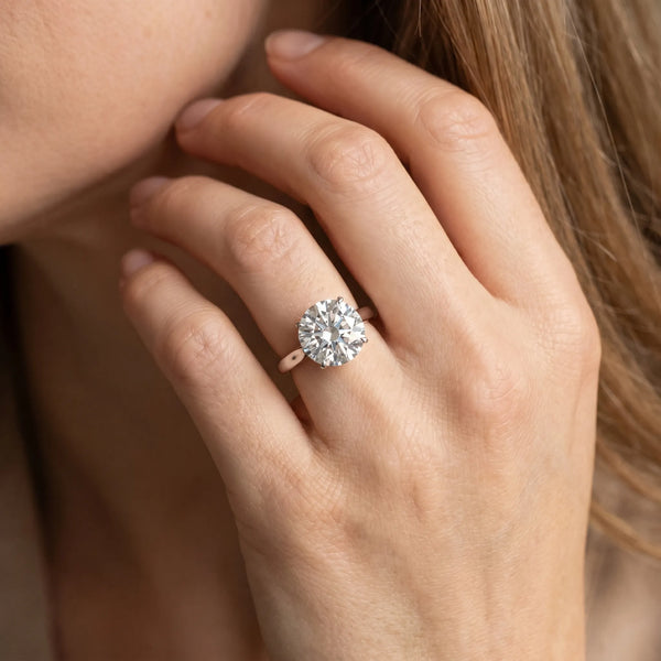 White gold Round Solitaire Heart Prong Engagement Ring with Tapered Band