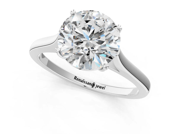 White gold Round Solitaire Heart Prong Engagement Ring with Tapered Band