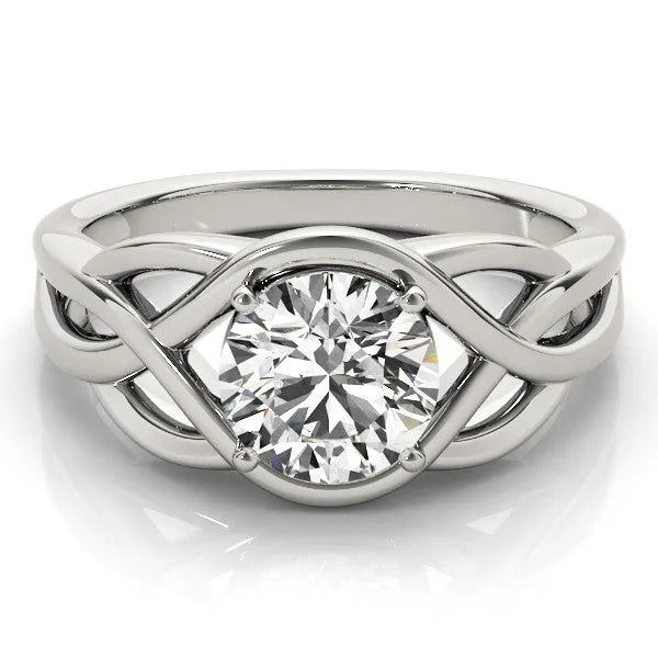 White gold Round Solitaire Intertwined Band Prong Setting Ring