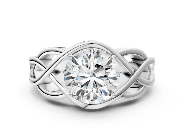 White gold Round Solitaire Intertwined Band Prong Setting Ring