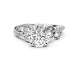 White gold Round Solitaire Leaf-Inspired Diamond Ring with Pavé Band and Four-Prong Setting_28