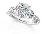 White gold Round Solitaire Leaf-Inspired Diamond Ring with Pavé Band and Four-Prong Setting_29