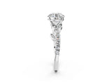 White gold Round Solitaire Leaf-Inspired Diamond Ring with Pavé Band and Four-Prong Setting_30
