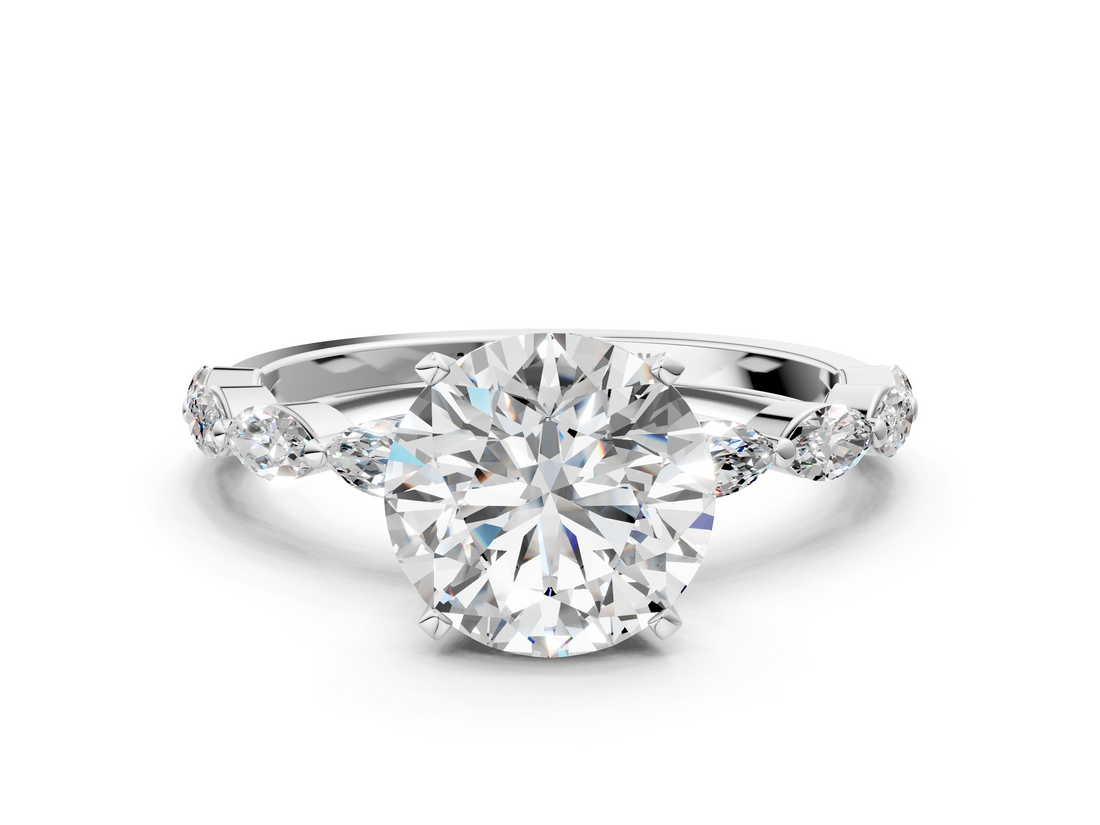 White gold Round Solitaire Marquise Side Stone Prong Setting Ring_72