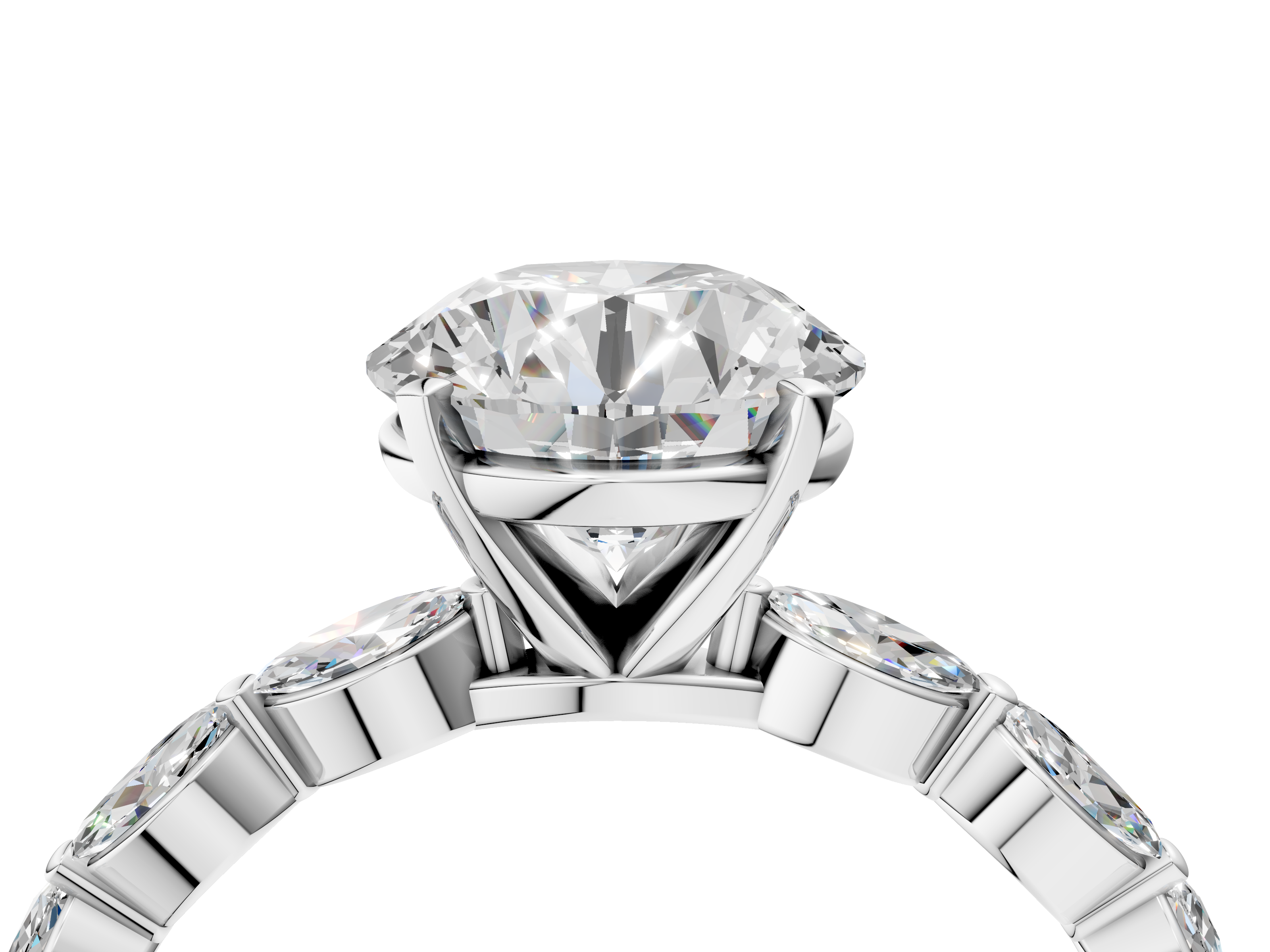 White gold Round Solitaire Marquise Side Stone Prong Setting Ring_76