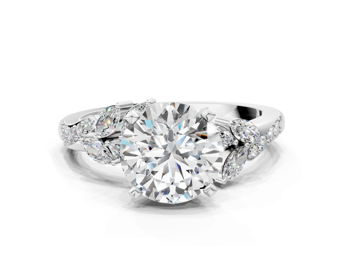 White gold Round Solitaire Marquise Twist Band with Six-Prong Setting_69