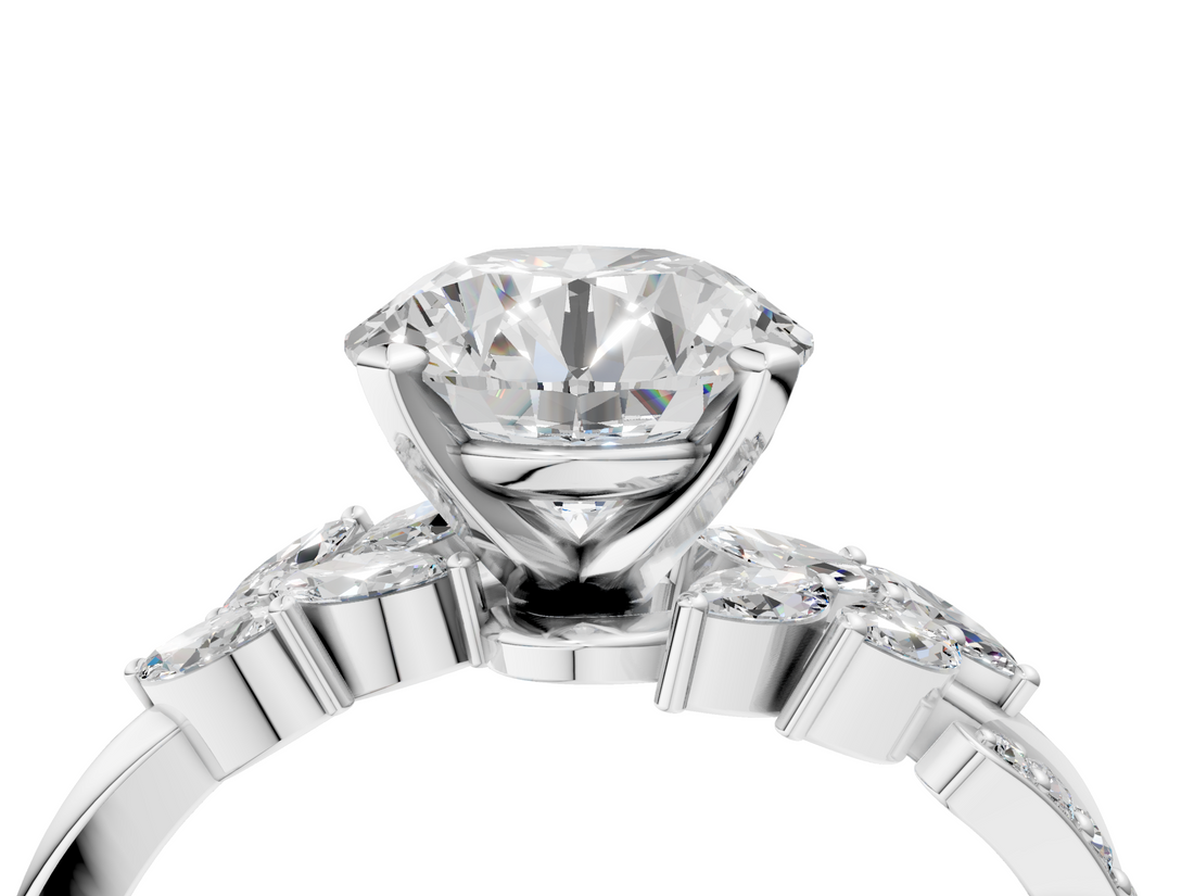 White gold Round Solitaire Marquise Twist Band with Six-Prong Setting_72