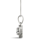 White gold Round Solitaire Milgrain Bezel Pendant 2