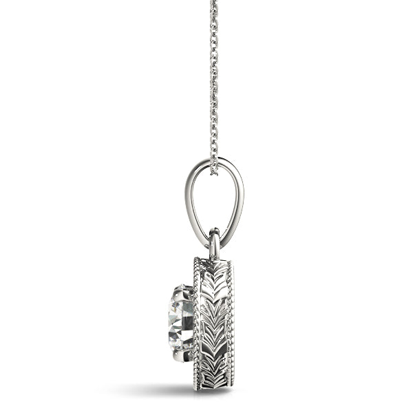 Silver Round Solitaire Milgrain Bezel Pendant