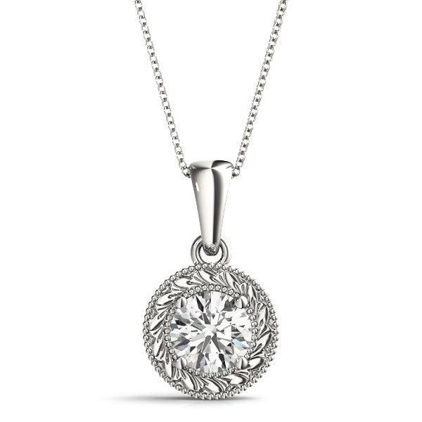 Silver Round Solitaire Milgrain Bezel Pendant