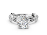White gold Round Solitaire Milgrain Diamond Engagement Ring with Bezel and Marquise Band_151