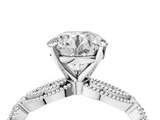 White gold Round Solitaire Milgrain Diamond Engagement Ring with Bezel and Marquise Band_155
