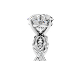 White gold Round Solitaire Milgrain Diamond Engagement Ring with Bezel and Marquise Band_156