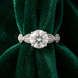 White gold Round Solitaire Milgrain Diamond Engagement Ring with Bezel and Marquise Band_15