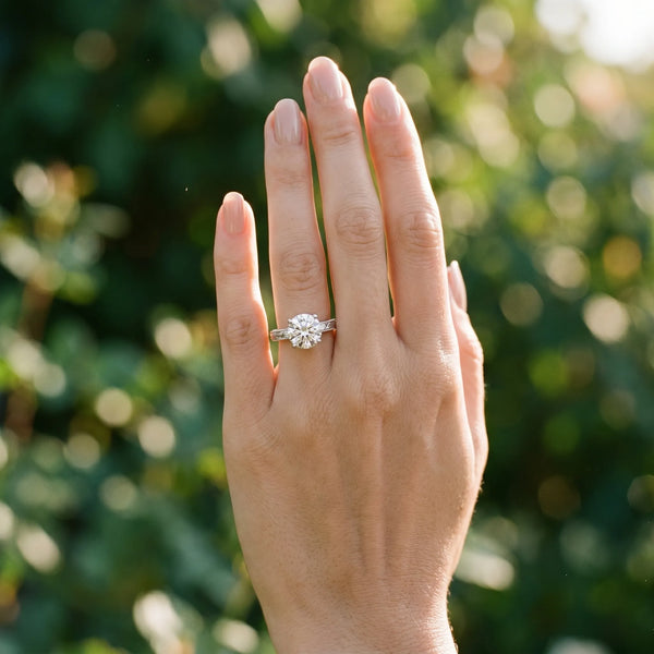 White gold Round Solitaire Milgrain Engagement Ring with Filigree Band and Four-Prong Setting