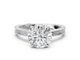 White gold Round Solitaire Milgrain Engraved Band with Four-Prong Setting_12