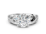 White gold Round Solitaire Milgrain Leaf Band with Prong Setting_11