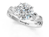 White gold Round Solitaire Milgrain Leaf Band with Prong Setting_12