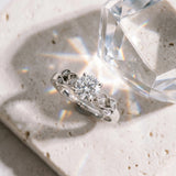 White gold Round Solitaire Milgrain Leaf Band with Prong Setting_6